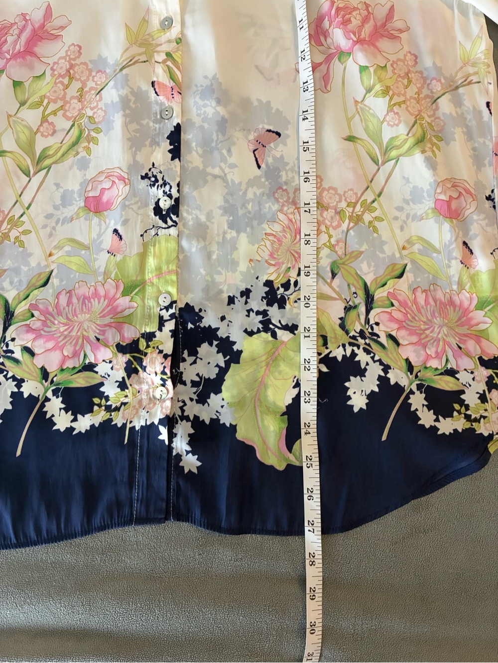 Floral Butterflies Button-Up Blouse in Ivory and Navy - Picture 9 of 11